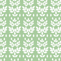 Seamless pattern of white leaves on a green background. Complex leaves, filling without contour. Background for paper, cover, fabric, interior decor.