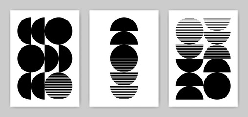 Black and white geometric posters with simple shapes, set. abstract wall art.