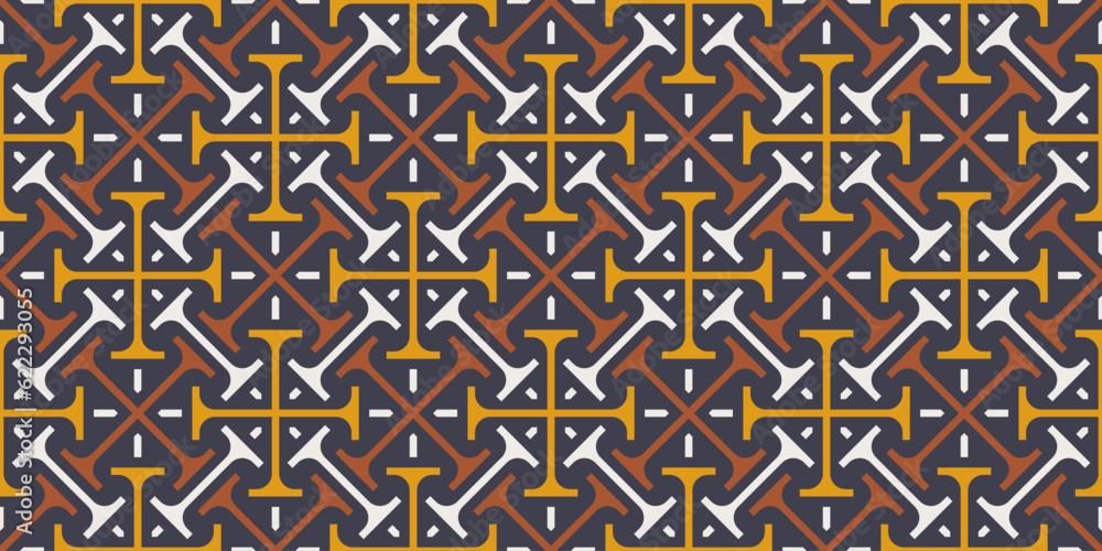 Leinwandbilder Abstract geometric seamless pattern, vector elegant color rhythmic repeating texture with dynamic ornament in warm colors