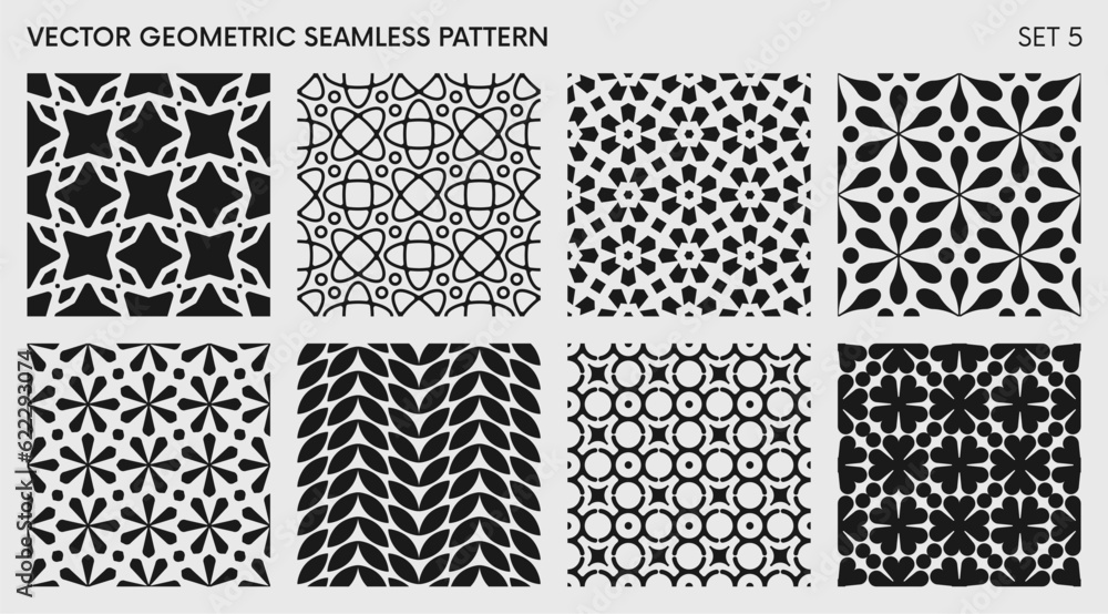 Leinwandbilder Seamless vector elegant abstract geometric pattern for various design, Black and white rhythmic repeating texture, creative modern background with element various shapes, set 5