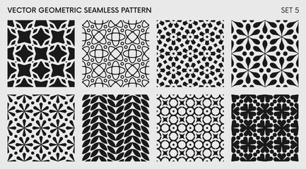 Seamless vector elegant abstract geometric pattern for various design, Black and white rhythmic repeating texture, creative modern background with element various shapes, set 5