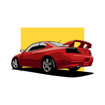 Red JDM Sport Car on Yellow Background Transparent