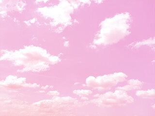 Pink sky and white fluffy clouds background banner abstract vector wallpaper