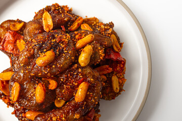 Kung Pao shrimp on white background