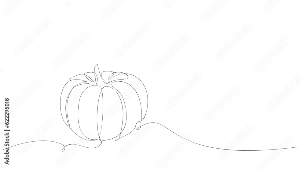 Wall mural pumpkin in continuous line art drawing style. vector illustration