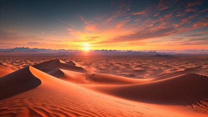 Fototapeta na wymiar Sunset over the sand dunes in the Sahara desert