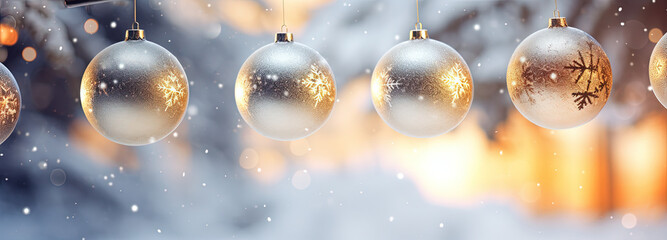 Fototapeta na wymiar White Baubles, Christmas Tree Balls, Christmas Tree Decoration, Snow – Generative Ai
