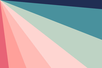 Retro sunburst from top left corner. Pastel vintage rays radiate. Blue, pale pink, green color palette. Colorful sun beams background. 60s, 70s old fashioned poster or banner. Vector illustration. 