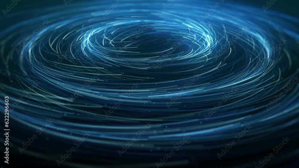 Poster concentric circles of spinning particles/ 4k animation of abstract spinning particles lights in conc