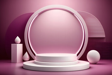 Product Stage Display Scene Luxury Pink And White Color, 3D Podium Background With Minimal Geometric Platform Base