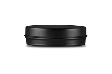 Black metallic cosmetic jar mockup, blank round tin box or container on isolated white background, 3d illustration.