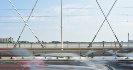 Birds on a Tied Arch Bridge detail on a blue sky