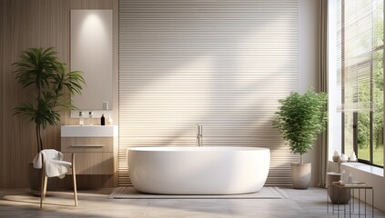 Naklejka na ściany i meble Luxury & Modern Bathroom with some Vegetation inside.