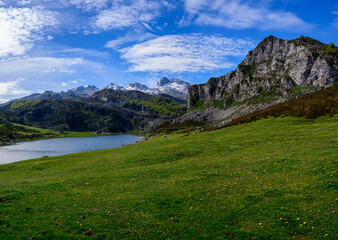 Mountain lakes Lagos de Covadonga, Picos de Europa mountains, Asturias, North of Spain