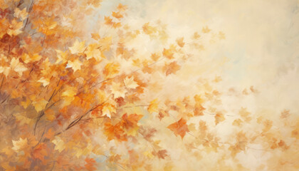 Colorful autumn scene in the forest with maple leaves in the fall. Generative AI illustrations