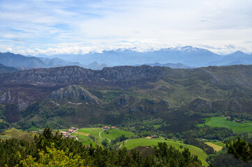 Fototapeta na wymiar Travelling by car to mountain view points in Asturias, North of Spain, Picos de Europa mountain range