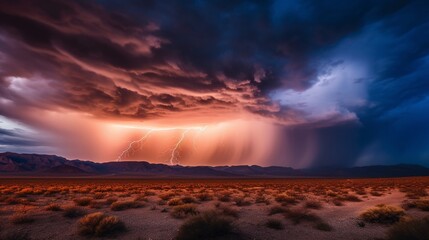 Night power thunderstorm with lightning over the Nevada desert. Generative AI 2
