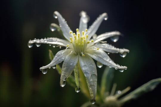 Edelweiss flower shot with macro high in the mountains. Generative AI 