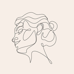 Woman head vector lineart illustration. One Line style drawing. Woman Line Art Minimalist Logo.