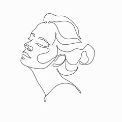 Woman head vector lineart illustration. One Line style drawing. Woman Line Art Minimalist Logo.
