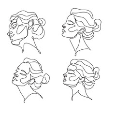 Woman head vector lineart illustration. One Line style drawing. Woman Line Art Minimalist Logo.
