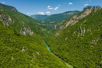 Fototapeta na wymiar Tara River canyon and Djurdjevica bridge
