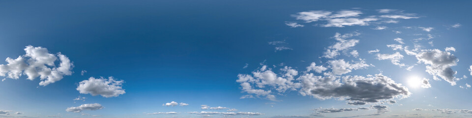 seamless cloudy blue sky hdri 360 panorama view with zenith and clouds for use in 3d graphics or game development as skydome or edit drone shot or sky replacement