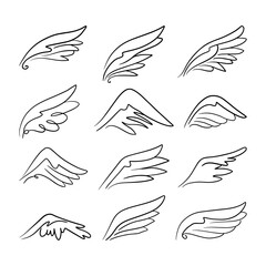 Sketch angel wings. Angel feather wing. Vector illustration.