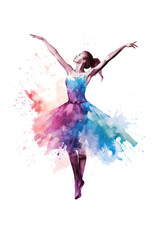 Watercolor beautiful dancer girl. Illustration AI Generative. - obrazy, fototapety, plakaty