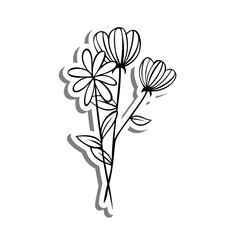 Three Flowers on white silhouette and gray shadow. Vector illustration for decoration or any design.