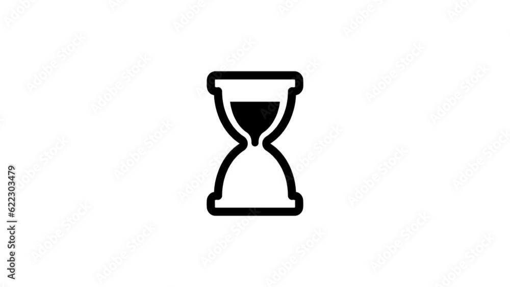 Poster loading hourglass cursor loop animation on white background.
