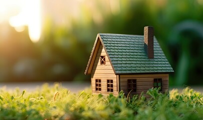 House Model on Grass with Blurred Background: Investment Concept, Finance, Growth, and Financial Planning