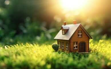 House Model on Grass with Blurred Background: Investment Concept, Finance, Growth, and Financial Planning