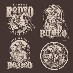Fototapeta premium Rodeo show monochrome set stickers