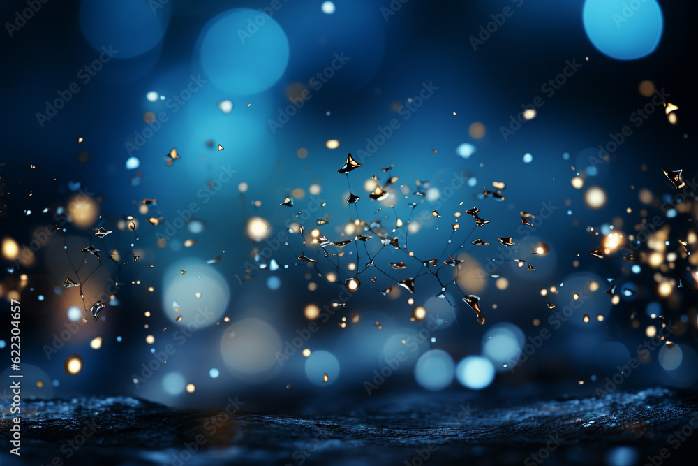 Poster a soft blue background with scattered particles, creating a sense of depth and creativity, business 