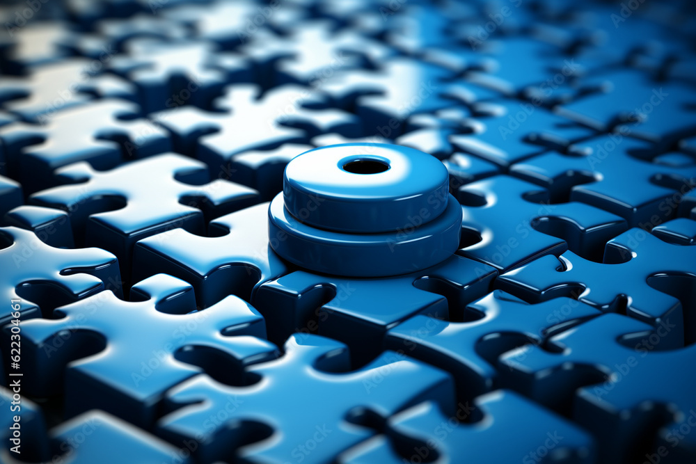 Poster a blue puzzle piece pattern, representing teamwork and problem-solving in business, business backgro