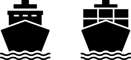 Ship boat vector icon set. Ocean tanker symbol. Transportation container sign
