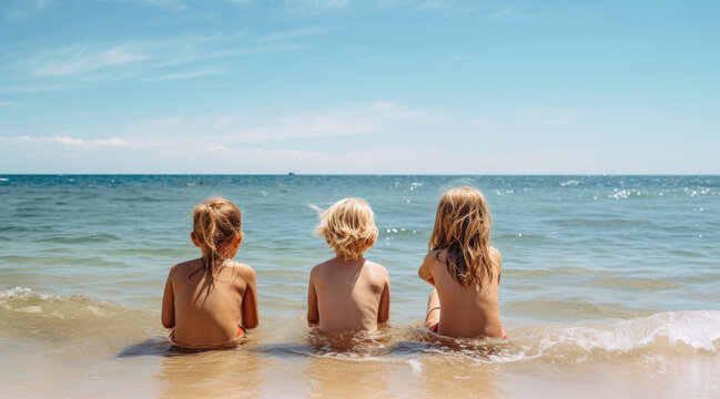 Children on the sea beach on a sunny day