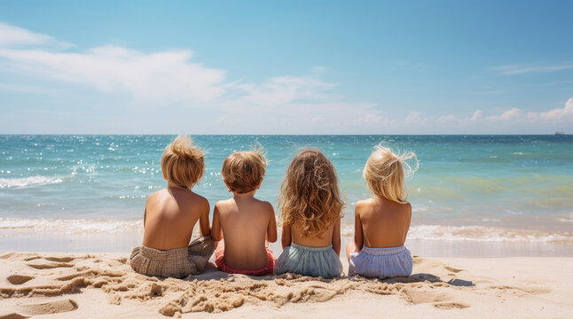 Children on the sea beach on a sunny day