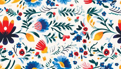 Cute Ukrainian style floral ornament pattern. Hand drawn artistic abstract print. Collage contemporary design.