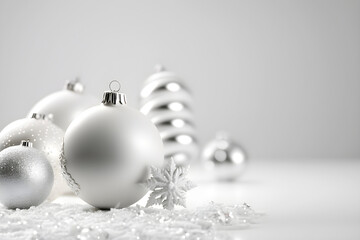 Christmas white decoration background banner. Copy space. AI generated