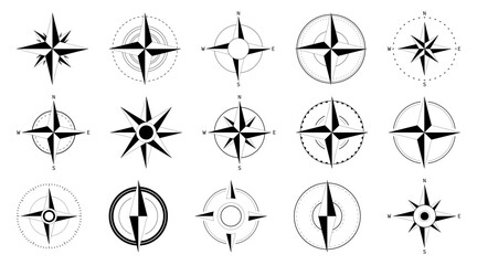 Compass icon collection. Set of compass wind rose icons. Vector compass icons. Set of navigation compass icons