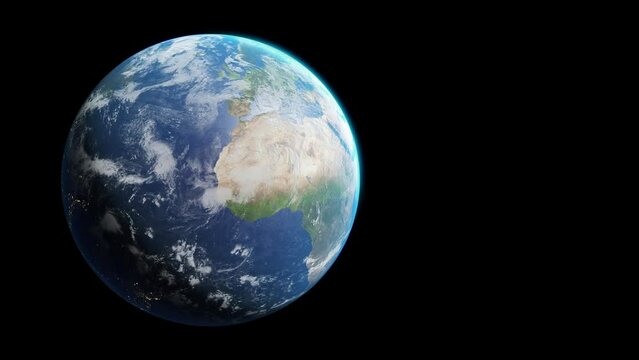 Earth planet. Spinning globe with day and night transition. Seamless loop 3D animation with alpha channel