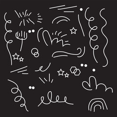 Vector decorative hand drawn shapes. outline crown, doodle pointer and heart frame. doodles line