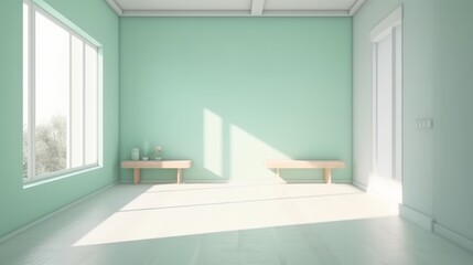 Fototapeta na wymiar Green colour empty space room interior house template home mock up room with window daylight,Created with Generative AI Technology.
