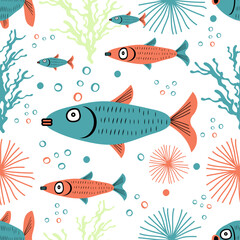 Cartoon vector fish pattern 