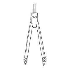Hand drawn doodle school drawing compass. School tool for drawing circles. Isolated on white background.