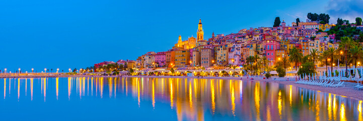 Menton, Provence-Alpes-Cote d'Azur, France Europe during a summer evening. Menton French rivieraa