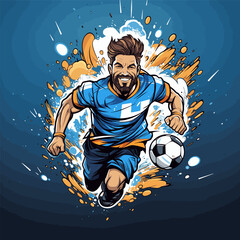 Soccer player hand-drawn comic illustration. Football player. Vector doodle style cartoon illustration