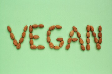 Almond nuts arranging in to a word 